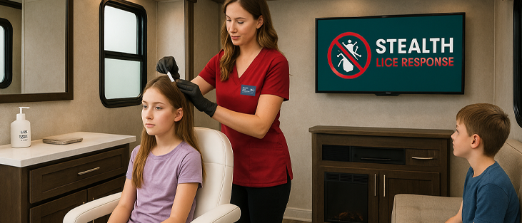 Mobile Lice Removal superior to Salon Visits! Private Mobile Salon Bus or We come to your home with private unmarked vehicle!